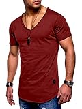 Rello & Reese Herren T-Shirt Kurzarm Basic Oversize V-Neck MT-7102 [Bordeaux, XXXL]