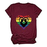 yiouyisheng Tshirt Damen Regenbogen Liebe Herz Druck Rundhals Kurzärmliges T-Shirt mit Buntem Druck für Damen Oberteile Oben T Shirt Damen Bluse Shirt Sommer Tee Top