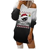 Strickkleid Damen Winter Damen Elegante Rundhals Schulterfrei Langarm Sweatshirt Winterkleid Sweater Casual Top Pulli Tshirt Oberteil Einfarbige Partykleid Warmer Kleider Elegantes Midikleid k