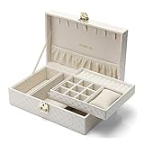 luckxuan Schmuckkasten Zwei-Lagen-PU-Leder-Schmuckkasten-Organizer-Anzeigen-Aufbewahrungskoffer mit Lock-Schmuck-Box Frau Schmuckkästen (Color : White)