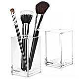 Etroshare 2 Pack Kosmetik Organizer Becher aus Acryl Stifteköcher Stiftehalter Stiftebox Make Up Aufbewahrung für Schminke,Stift(kristallklar durchsichtig)