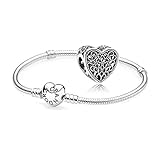 Original Pandora Geschenkset - 1 Silber Armband 590719-21 mit Herz Schließe + 1 Silber Charm 791811 Ewige Lieb