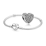 Original Pandora Geschenkset - 1 Silber Armband 590719-21 mit Herz Schließe + 1 Silber Charm 791811 Ewige Lieb