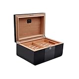 BSJZ 2-Schichten Zigarrenschrank mit Hygrometer und Luftbefeuchter Schwarzer Classic Humidor für Club Home Zigarrenk