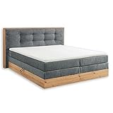 PRESTON 6 Boxspringbett 180x200 mit Bettkasten, Dunkelgrau / Artisan Eiche Optik - Bequemes Doppelbett mit 7-Zonen Federkern Matratze und Topper - 205 x 114 x 213 cm (B/H/T)