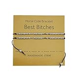 2 Stück Morsecode Armbänder Verstellbare Kupferperlen Anhänger Freundschaft Schmuck Armband Set mit Karte, Best B*