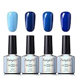 UV Nagellack Gel Shellac Set Nail Polish Set Soak Off UV LED Gel Gellack Blau Farbe von Fairyglo 4 X 10ml-Blau C012