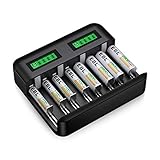 EBL Akku Ladegerät inkl. 4*AA 2800mAh und 4*AAA 1100mAh Schnell Batterie ladegerät-für AA AAA C D NI-Mh Akku mit Type C Input LCD Anzeige Batterienladeg