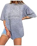 ORANDESIGNE Vintage Oberteile Damen Oversized Tshirt Lustig Streetwear Sonne Mond Motiv Sportshirt Kurzarm Sport Oberteile Sweatshirt Rundhals Teenager Mädchen Top Lang J Grau M