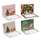 3D-Weihnachtsgrußkarten, faltbares Dankeskarten, Pop-Up-Grußkarte, Geschenk für Familie, Freunde, Liebhaber, 4 Stück