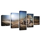 Bilder 150x80cm 5 Teilig Löwe Leinwandbilder Bild auf Leinwand Modern Kunstdruck Wandbilder XXL für Wohnzimmer Dekoration Wand B