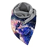 GOKOMO Schal Damen Winterschal mit Knopf Wrap Katze Drucken Schals & Tücher für Damen Baumwolle Dreieckschal Lässige Weich Scarf Halstuch Scarf Oversized Poncho Cape(01-H)