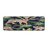 Rutschfester Küchenteppich mit Tiermotiv, Tiger, tropische Blätter, 7 x 1,8 m, komfortable Bodenmatte, Fußmatte, Teppich für Zuhause, Büro, drinnen und draußen, 183 x 61