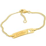 Baby ID Armband gold zur Taufe Geburt ❤️ Taufarmband mit Gravur aus 925 Silber vergoldet mit Herz ❤️ Namensarmband Baby Kind kurz 12cm 14cm ❤️ Geschenke Taufe für Mädchen oder Jung