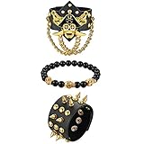 Aroncent 3PCS Herren Armband Set, Fluch der Karibik Kapitän Kette Armbänder, Totenkopf Armreif, Punk Rock Breit Nieten Lederarmb