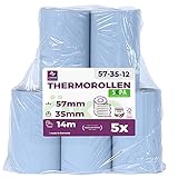 ÖKO EC-Cash-Rollen | Thermorollen 57mm x 14m x 12mm | Kassenrollen | Thermopapier | Bonrollen für Bankomat | Kredit-Kartenlesegeräte (57x35x12) - mit SEPA-Lastschrifttext (5 Rollen)