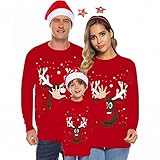 Weihnachten Pullover Damen Rentiermuster Familie Weihnachtspullover Set Xmas Christmas Reindeer Strickpullover Unisex Christmas Sweater Weihnachtspullover Teenager Mädchen Sweatshirt Sw