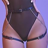 Sethain Punk Leder Taille Kette Schwarz Metall Schenkel Kette Einstellbar Bauch Gürtel Riemchen Bein Kette für F