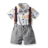 Baby Jungen Gentleman Strampler Kleinkind Cartoon Tier Fliege Hemd Bodysuit Latzhose Overall Dinosaurier & Grau 6-9 M/70