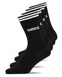 Snocks Retro Sportsocken Herren Schwarz Größe 43-46 Gr 43 44 45 46 Schwarze Männer Tennissocken Sport Socken Laufsocken Wandersocken Baumwolle Lange Socks Tennis Herrensocken Laufen Running H