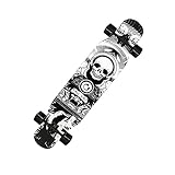 GCJJ-HSY Skateboard-Longboard, 106,7 cm, vollständig graviert, geeignet für Anfänger, Jugendliche, Erwachsene (weißes Totenkopf-Tanzbrett)