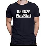 PAPAYANA - Ich Hasse Menschen Weiss - Herren Fun T-Shirt - Bedruckt - Baumwolle - Regular Fit - Large - Navy