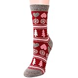 Mengove Weihnachten Damen Korallen Fleece Socken Elch Schneemann Streifendruck Verdicken Anti-Rutsch-Boden Teppich In-Tube Baumwollsock