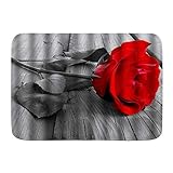 Fußmatten, Awesome Red Rose Flower auf dem alten grauen Holzboden, Küchenboden Badteppichmatte Absorbent Indoor Badezimmer Dekor Fuß