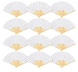 12 STK Papierfächer Handfächer Weiß - Taschenfächer Faltfächer mit Organzabeutel,Fächer Faltbar Gastgeschenk für Sommer Hochzeit DIY Geburttag Party Wand Dek