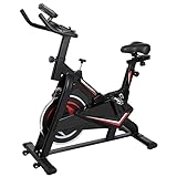 Heimtrainer Fahrrad Ergometer, Spinning Bike bis 180kg mit Stufenlose Widerstandseinstellung, 13kg Schwungrad, Indoor Bike mit 5 Höhenverstellungen von Armlehnen und Sitzkissen, LCD-Display