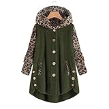 Haiorziyou Damen Winter Sweatjacke Kapuzenpullover Fleece Mantel übergrößen Fleecejacke Pulli Langarm Oversized Sweatshirt mit Kapuze Knopf Leoparden-Print Locker Jack