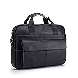 RSZHHL Aktentasche Mann Öl Wachs antikes Leder schwarz Design Business Ordner 16'tragbare Dokumentenkoffer Attache Umhängetasche Tragetasche Portfolio 1119   1119 schw