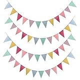 SERWOO 4 Stück Wimpelkette Wimpel Banner Wimpel Girlande draußen Outdoor Dekoration für Hochzeit Party Weihnachten Geburtstagsfeier (3 Meter 12Pcs Wimpel/Jede Girlande)