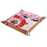Valet Tray Leder-Organizer Pink Japan Kirschblüten Fächer Drucken Controller Schlüssel Uhren Münzen Schmuck Aufbewahrungsbox für Nachttisch Kommode Schreibtisch Zuhause Küche Bü