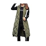 Weste Damen Lang Daunenweste Damen Lang Wintermantel Vest mit Kapuze Weste Mantel Ärmellose Warmer Daunenmantel mit Taschen Steppweste Damen Daunenjacke Steppjacke Outdoor Lange Outwear Winterjack