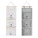 2 Stück Wand Hängen Tasche, Hängender Organizer mit 3 Taschen Wasserdicht Leinen Tasche Wand Tür Hängetasche Aufbewahrungstasche für Baby Kinderzimmer Badezimmer S