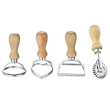 Ravioli Ausstecher Set, MOPOIN 4 Stück Ravioli Maker Ravioli Former Ravioli Stempel mit Holzgriff und Geriffelter, Quadratische Runde Herz für Pasta, Lasagne, Knö