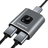 HDMI Splitter HDMI Switch, 4K@60Hz Aluminium HDMI Switcher Bidirektionaler 2 In 1 Out oder 1 In 2 Out Manueller HDMI Umschalter unterstützt HD 4K 3D für Xbox PS4 HDTV Blu-Ray DVD