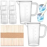 QUACOWW 2 Stück Messbecher 100 ml Messbecher Kunststoff Messbecher Set und 10 kleine 30ml Messbecher und 50 Rührstäbchen für Spülmittel oder Küche Backen oder Kochen D