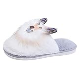MLLM Hausschuhe, atmungsaktive Indoor-Schuhe, süße Kaninchenohren, Plüsch-Hausschuhe, modische Strass-Hasen-Hausschuhe, grau_37 Herren Damen Winter Filzhausschuhe H