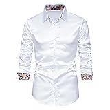 SSBZYES Herrenhemden Herren Langarmhemden Langärmelige Satinhemden Herren Kontrasthemden Slim Fit Formale Hemden Lang