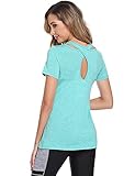 Sykooria Damen Tshirt Kurzarm Sport Atmungsaktiv Kreuz Zurück Fitness Sport T-Shirt Damen Joggen Sportshirt Grün, L