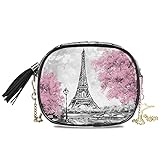 ALARGE Damen Mädchen Schultertasche Crossbody Bag Vintage Paris Eiffelturm Kunst PU Leder Sling Bag Geldbörse mit verstellbarem Metallkette Gurt und Q