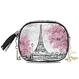 ALARGE Damen Mädchen Schultertasche Crossbody Bag Vintage Paris Eiffelturm Kunst PU Leder Sling Bag Geldbörse mit verstellbarem Metallkette Gurt und Q