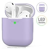 AHASTYLE AirPods Hülle Silikon AirPods Case [Front-LED Sichtbar] Kompatibel mit Apple AirPods 2 & 1 (2019) (Ohne Karabiner, Lavender)