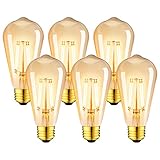 LVWIT Vintage Glühbirne E27, Edison Filament LED ST64, Warmweiß 2400K, 6.5W erstezt 53W, 685LM, Vintage Antike Nostalgie Stil im Haus Café Bar Restaurant(6er Pack)