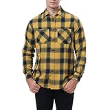 HEVÜY Herren Hemd Kariertes Freizeithemd Normale Passform Lange Ärmel Flanellhemden Holzfällerhemd Karohemd Gesteppte Gefütterte Hemdjacke Kariert Hemd (Gelb, XL)