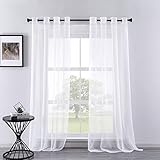 CUTEWIND Sheer Voile Gardinen mit Ösen Transparente Gardine aus Voile Polyester Ösenschal Transparent Wohnzimmer Luftig Gardinen für Schlafzimmer 140 X 175 cm (B x H) Weiss 2er Set j