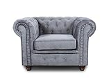 Sessel Chesterfield Asti - Couch, Couchgarnitur, Couchsessel, Loungesessel, Stühl, Holzfüße - Glamour Design (Grau (Capri 09))