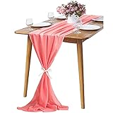 KAMEUN Chiffon Tischläufer für Boho Dekor Baby Dusche Dekoration Vintage Bauernhaus Tabletop Dekor Top Tischdekoration (Pink)